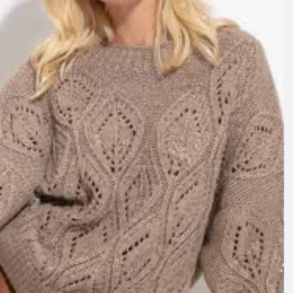 Easel Cozy Chunky Knit Sweater CrewNeck Tan Size Large